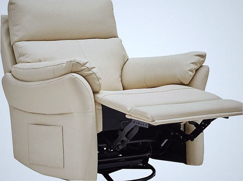 Beige Genuine Leather Oversized Recliner Chair for Living Room & Nursery