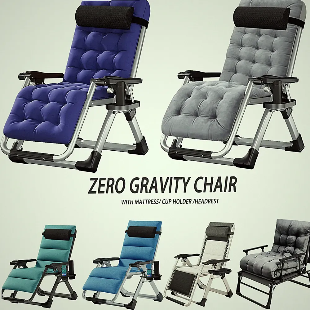 H&ZT Folding Patio Chaise Zero Gravity Chair Lounge Chair With Mattress Pillow